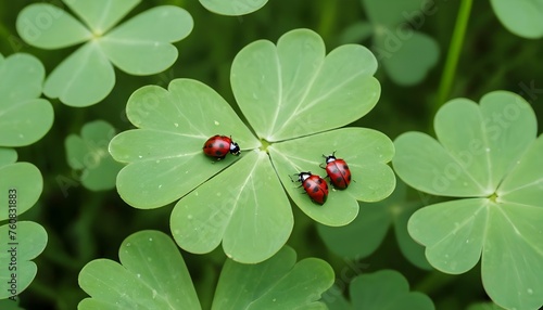 Ladybugs Clustered On A Patch Of Clover