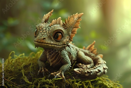 Tiny Baby dragon. Nature animal eyes. Generate Ai