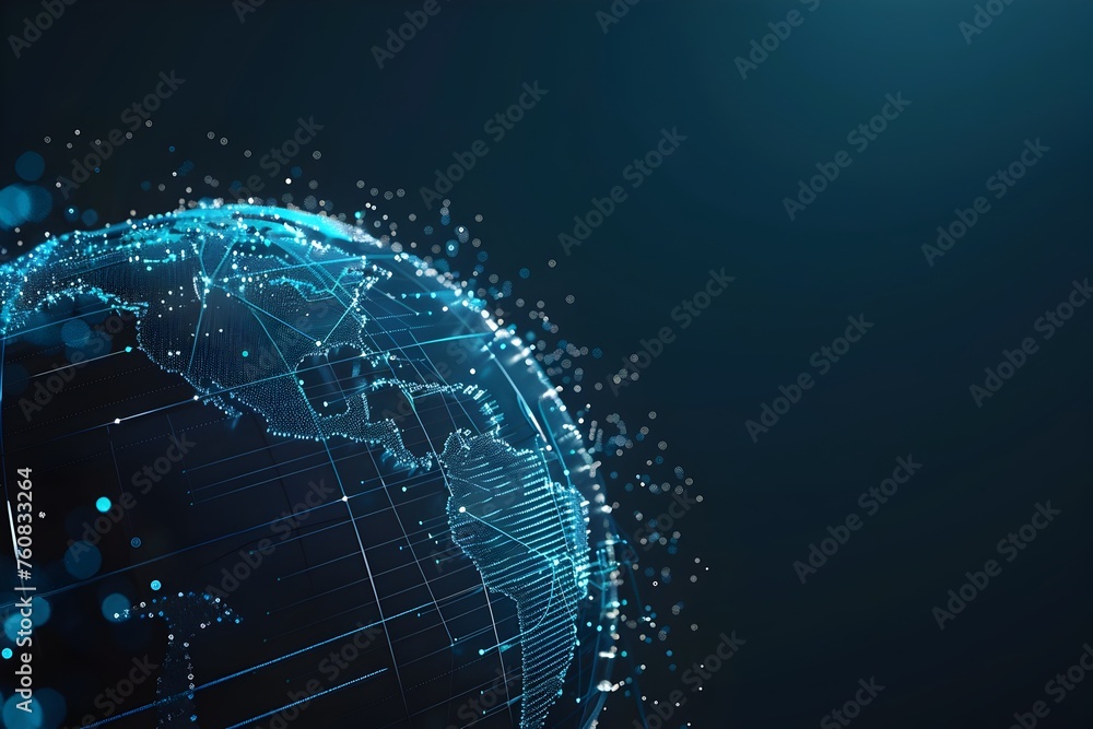 Obraz premium 3D Earth Wireframe Globe Highlighted with Blue Gradients: Geometric Data Visualization