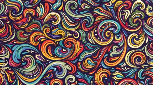 a multicolored background with swirls of different sizes and colors on a black background with a blue sky in the background.