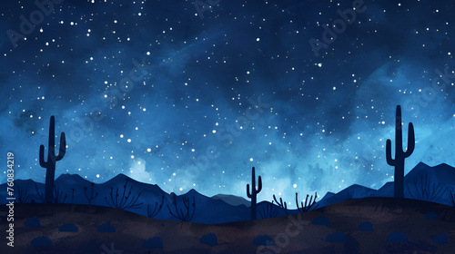 Starry night sky heaven with cactus plant background, copy space  photo