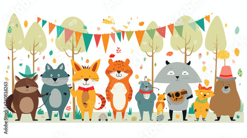 A comical scene of animals having a costume party i