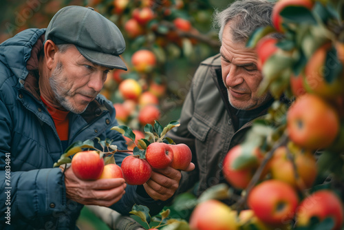 Fruit producers check the quality of apples in their orchards