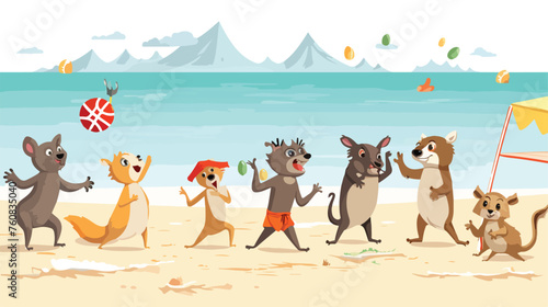 A comical scene of animals having a game of volleyball © Mishi