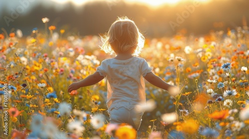 Little Girl Standing in Field of Flowers © olegganko