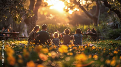 Group of People Sitting on Top of Lush Green Field