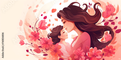 Illustration of a mother with daughter, abstract happy mothers day theme background