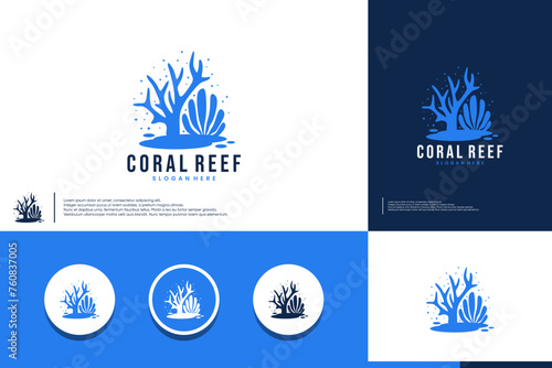 underwater logo , ecosystem undersea , coral , logo design template.