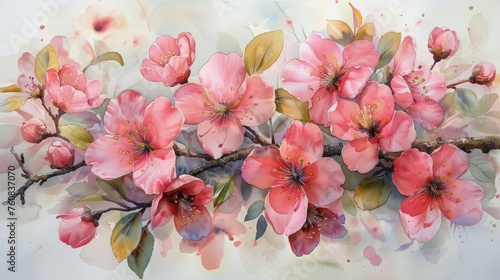 Pink Flowers Painting on White Background