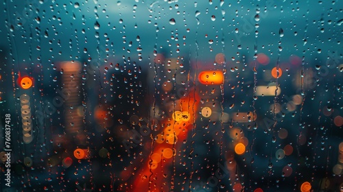 Rain Drops on the Window of a Car at Night