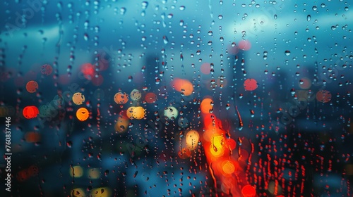Rain Drops on the Window of a Car at Night