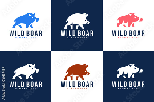 set of wildlife , wild boar , danger , logo design vector.