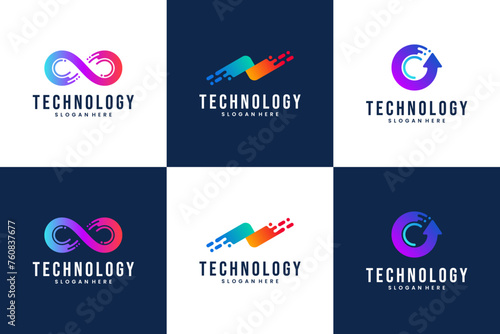 collection of technology symbol ,artificial intelligence , connectivity, logo design template.
