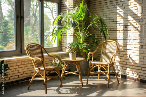 Sunlit Conservatory with Rattan Furniture