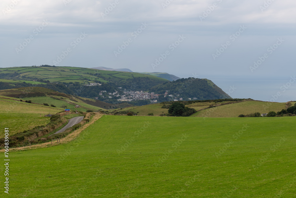 View from the top of Countisbury hill of Lynton and Lynmouth in Devon