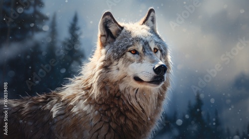 Portrait of a snow mountain wolf