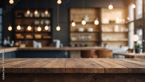  Empty Wood Table with Bokeh Blur Modern Interior Setting