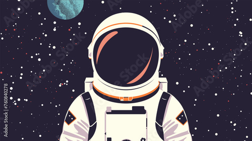 Astronaut portrait in spacesuit in outer space. Cosmonaut, universe explorer. Interstellar adventures or travel, intergalactic traveller vector illustration