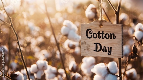 Cotton day wooden sign text on white background