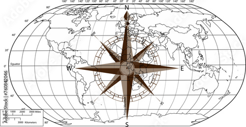 vintage compass on world map