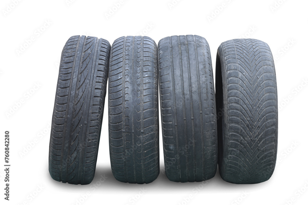 old worn damaged tires isolated on white background old worn damaged tires isolated on white background
