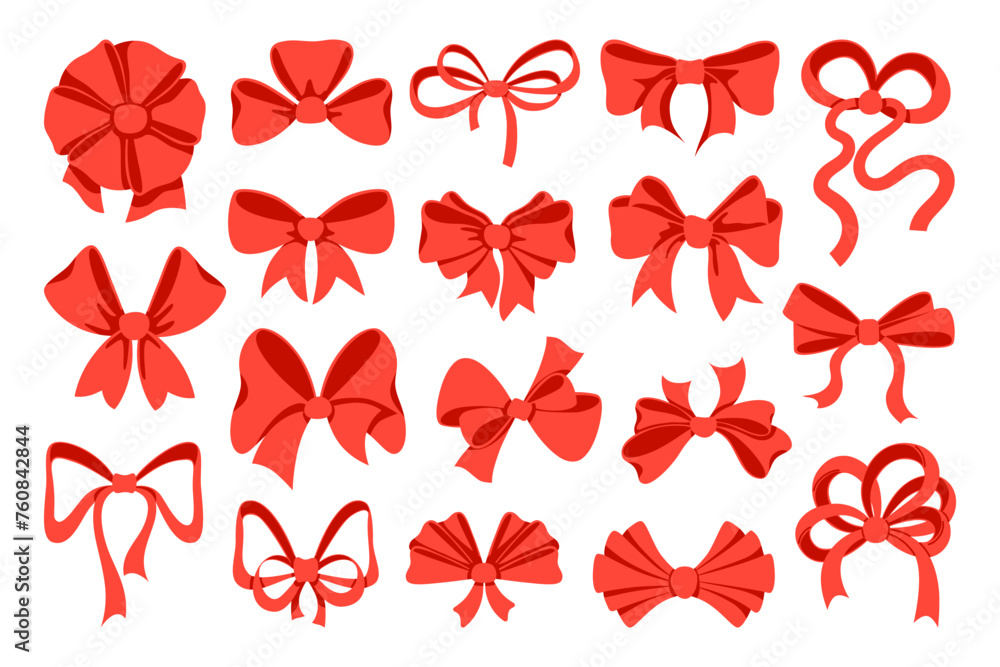 Cartoon red ribbons and bows. Decorative elements for gift wrapping ...