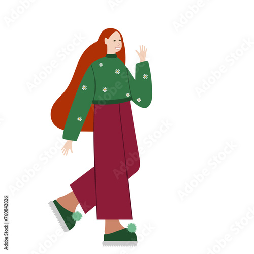 Woman With Long Red Hair Walking