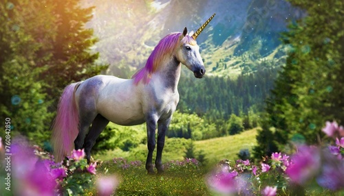  Majestic unicorn standing in fairytale landscape