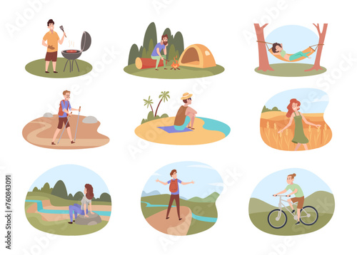Relax people. Nature outdoor characters lying in various poses exact vector relax persons © ONYXprj
