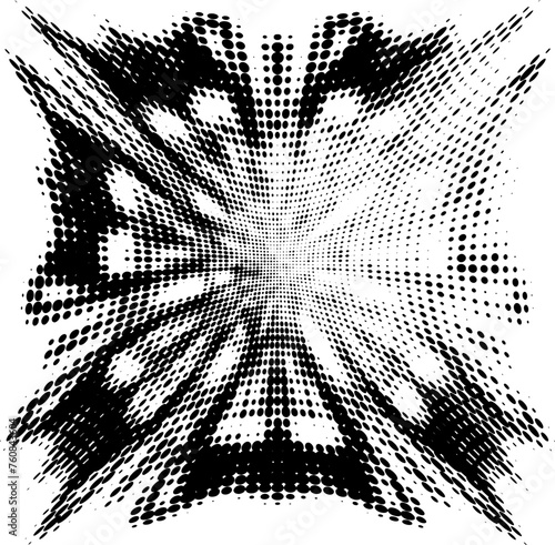 Visual cross-shap Spotted flower mandala with decolorized right section for text copying. Petals are like butterfly wings. For trademarks, logos, brand.  Vector. photo