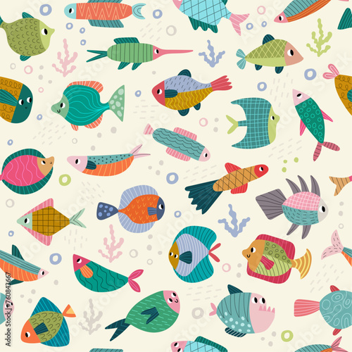 Fish pattern. Set of underwater life with fishes recent vector seamless background