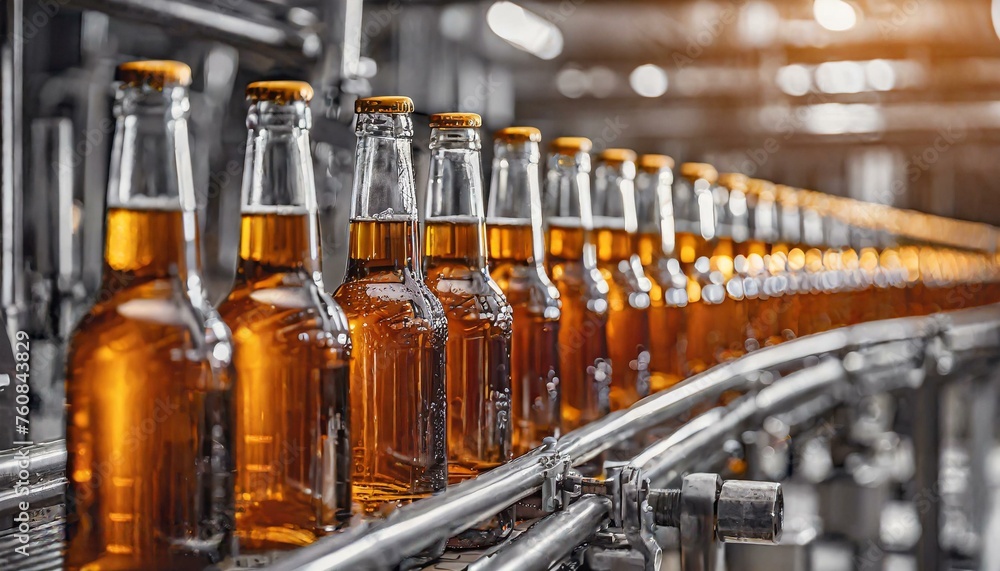 row glass beer drink alcohol bottles, brewery conveyor, modern production line row glass beer drink alcohol bottles, brewery conveyor, modern production line