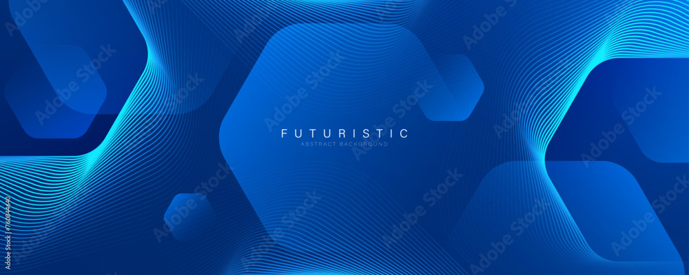 Modern abstract blue background with glowing geometric lines. Blue gradient hexagon shape design. Futuristic technology concept. Suit for banner, brochure, science, website, corporate, poster, cover - obrazy, fototapety, plakaty 