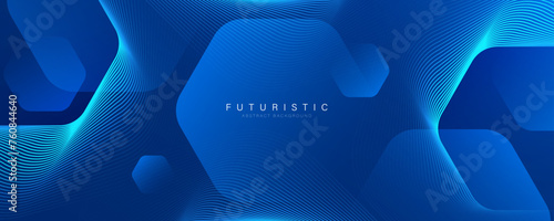 Modern abstract blue background with glowing geometric lines. Blue gradient hexagon shape design. Futuristic technology concept. Suit for banner, brochure, science, website, corporate, poster, cover © MooJook