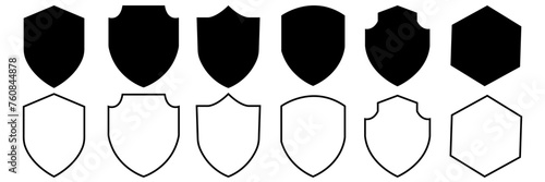 Shield icon set in vintage style. Protect shield security line icon. Quality symbol badge, sign, logo or emblem. vector