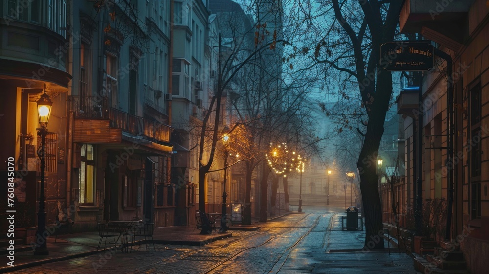 Silent city streets in the early morning
