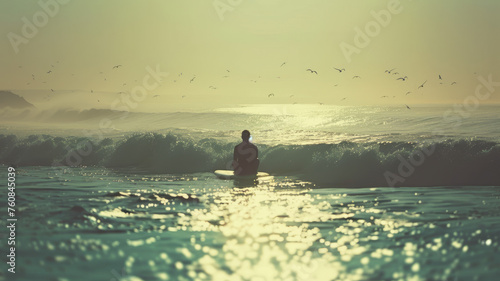 Person surfing at sunset © SashaMagic