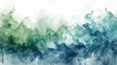Blue and Green Smoke on a White Background