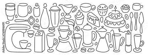 Coffee line, tea set Cup, bakery dessert, bar sign