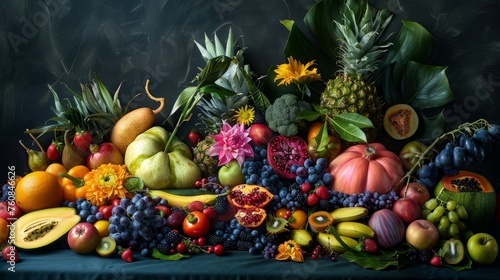 Exotic fruits and vegetables arrangement