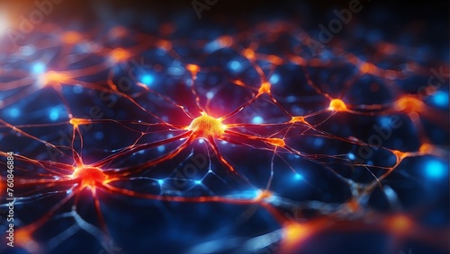 Close up active nerve cells. Human brain stimulation or activity with neurons. Neural net structure. Human nerve network.