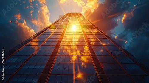 Sun Shining Through Windows of Tall Building