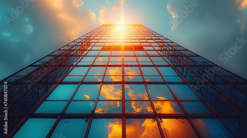 Sun Shining Through Windows of Tall Building