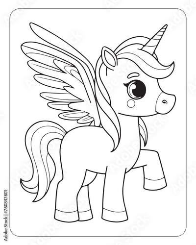 C ute mythical unicorn lineart drawing for children coloring book activity and fun