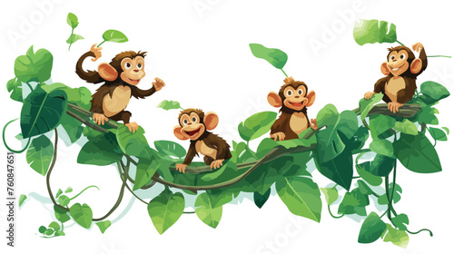 Fototapeta Naklejka Na Ścianę i Meble -  A group of playful monkeys swinging through the jun
