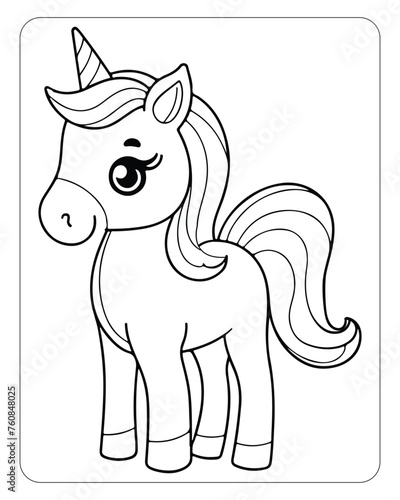 Fototapeta Naklejka Na Ścianę i Meble -  Cute Unicorn vector for kids coloring book pages, unicorn black and white vector