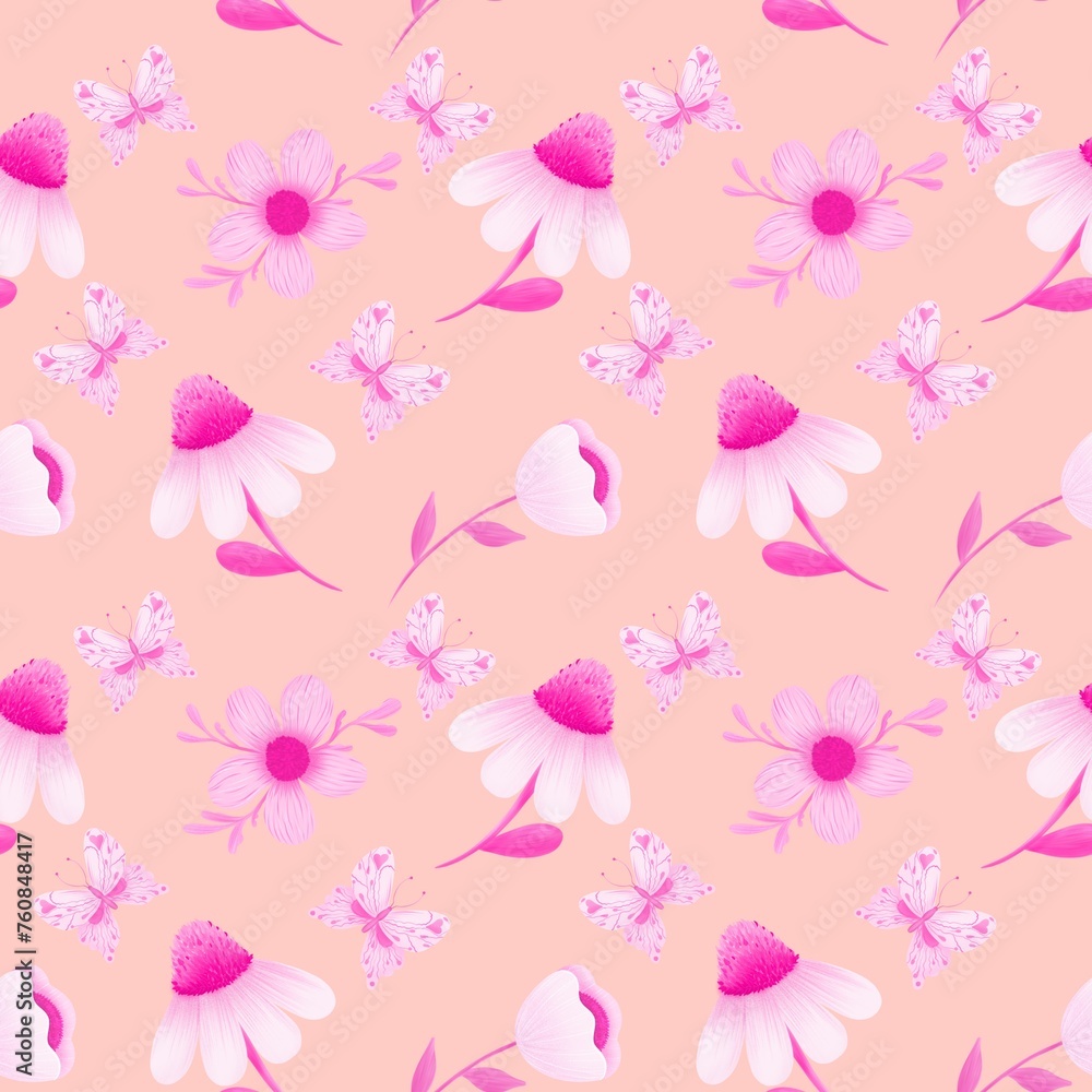 Seamless pattern flower pink spring  floral