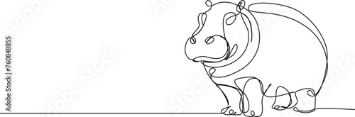 continuous single line drawing of hippopotamus, line art vector illustration
