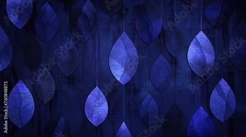 a dark blue background with a bunch of blue leaves hanging from it's sides and a dark blue background with a bunch of blue leaves hanging from it's sides. photo