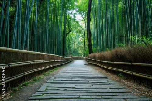 Nature bamboo path. Japan forest art. Generate Ai